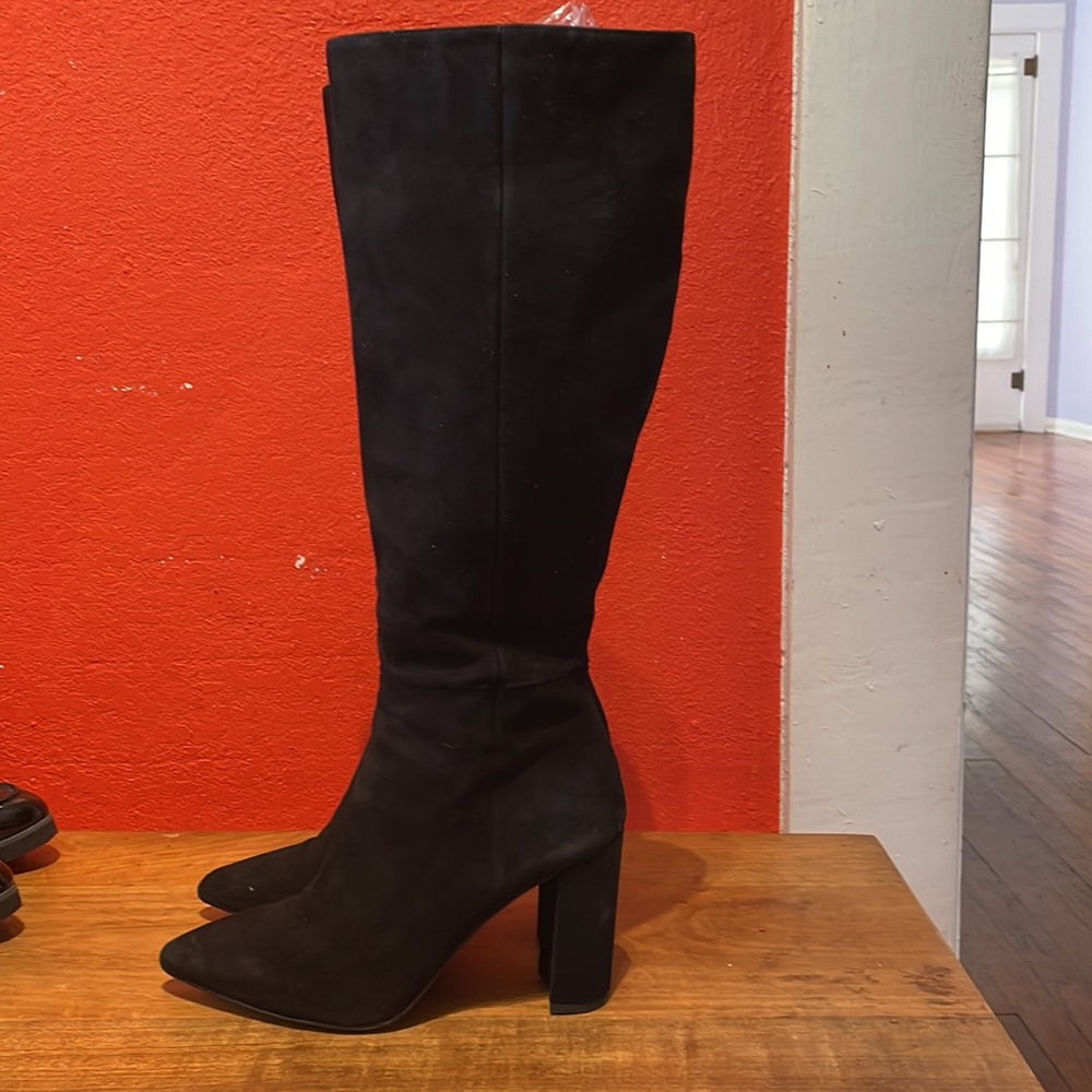 Gianni Bini Black Suede Knee-High Block Heel Boots